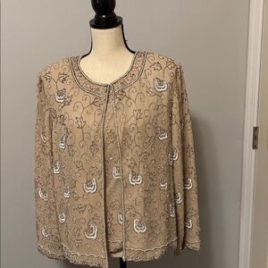 Adrianna Papell Occasions jacket with beaded blouse Cream color